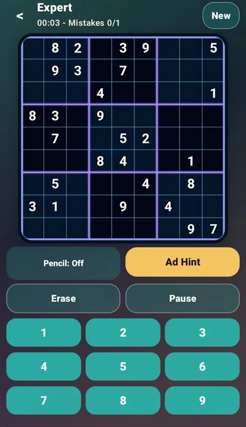 Sudoku – Classic Puzzle in the dark board theme